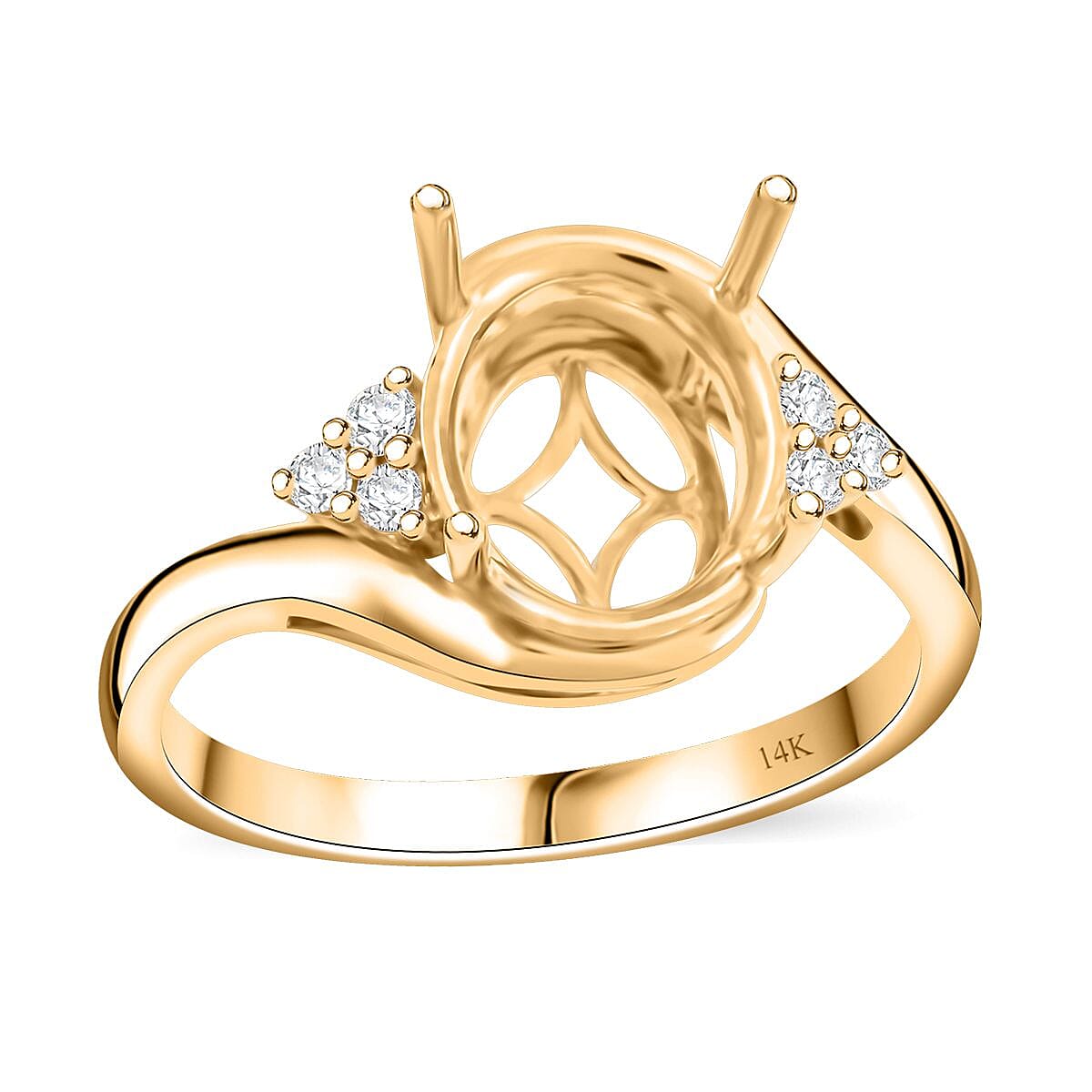 Luxoro 14K Yellow Gold Diamond Mounting Ring (Oval 10x8mm) 0.11 ctw