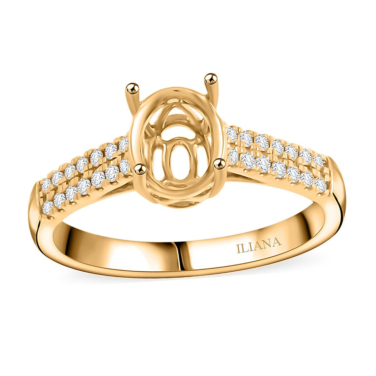 Iliana 18K Yellow Gold Diamond G-H, SI Mounting Ring (Size 10.0) 4.21 Grams (Oval 8x6mm) 0.22 ctw