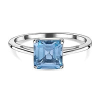Sky Blue Topaz Asscher Cut 2.08 ctw Ring in Rhodium Over Sterling Silver (Size 8)