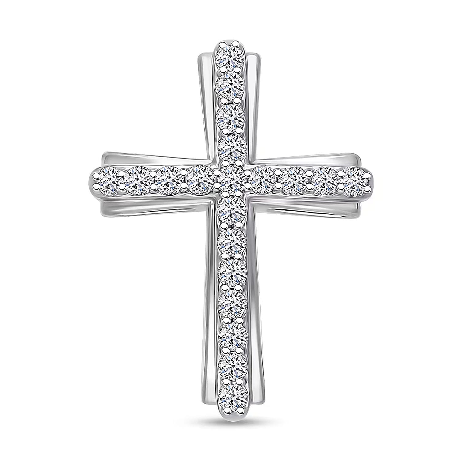 Luxuriant Lab Grown Diamond (G-H, SI) Cross Pendant in Platinum Over Sterling Silver 0.50 ctw
