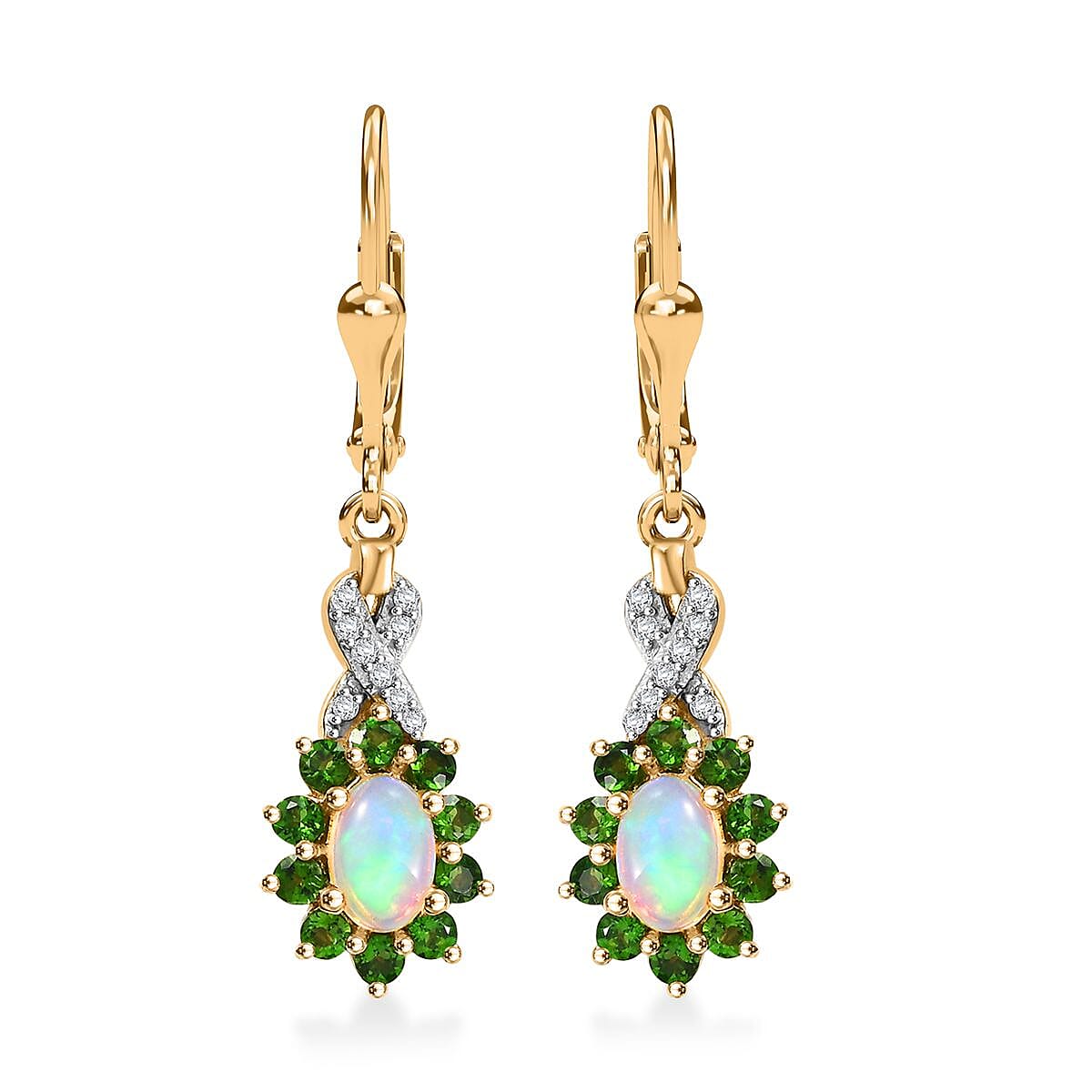 TLV Premium Ethiopian Welo Opal, Multi Gemstone Earrings in 18K Vermeil YG Over Sterling Silver 1.60 ctw
