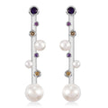 D'Joy Freshwater Pearl and Multi Gemstone 0.40 ctw Earrings in Platinum Over Sterling Silver - Sticky add to cart bar