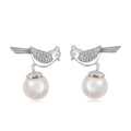 D'Joy Freshwater Pearl and Moissanite Bird Earrings in Platinum Over Sterling Silver - Sticky add to cart bar