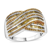 Yellow Diamond (IR) Ring in Rhodium Over Sterling Silver (Size 9.0) 1.00 ctw