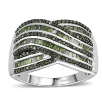 Green Diamond (IR) Ring in Rhodium Over Sterling Silver (Size 7.0) 1.00 ctw