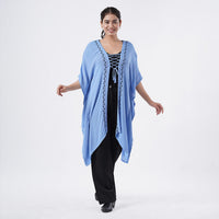TAMSY Black Embroidered Kaftan with Open Front Neck Tie - One Size Fits Most