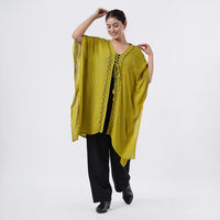 TAMSY Black Embroidered Kaftan with Open Front Neck Tie - One Size Fits Most