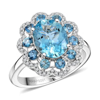 Certified & Appraised Rhapsody 950 Platinum AAAA Santa Maria Aquamarine, Diamond (E-F, VS) (0.20 cts) Ring (Size 10.0) (9 g) 3.10 ctw