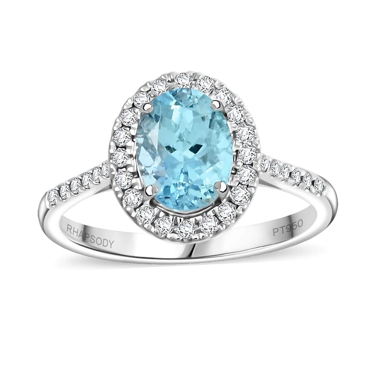 Certified & Appraised Rhapsody AAAA Santa Maria Aquamarine and E-F VS Diamond 2.25 ctw Ring in 950 Platinum 5.85 Grams