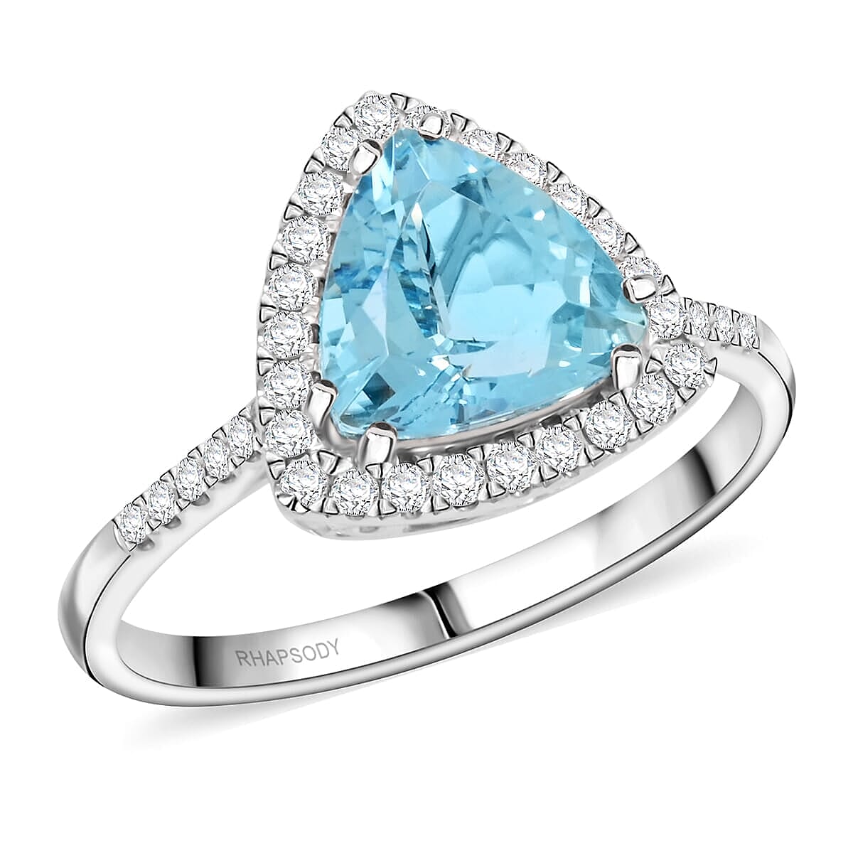 Certified & Appraised Rhapsody 950 Platinum AAAA Santa Maria Aquamarine, Diamond (E-F, VS) (0.39 cts) Ring (Size 10.0) (6.45 g) 2.36 ctw