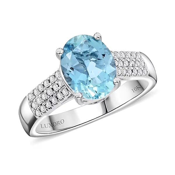 Certified & Appraised Luxoro 10K White Gold AAA Santa Maria Aquamarine, Diamond (G-H, I2) (0.22 cts) Ring (Size 10.0) 1.75 ctw