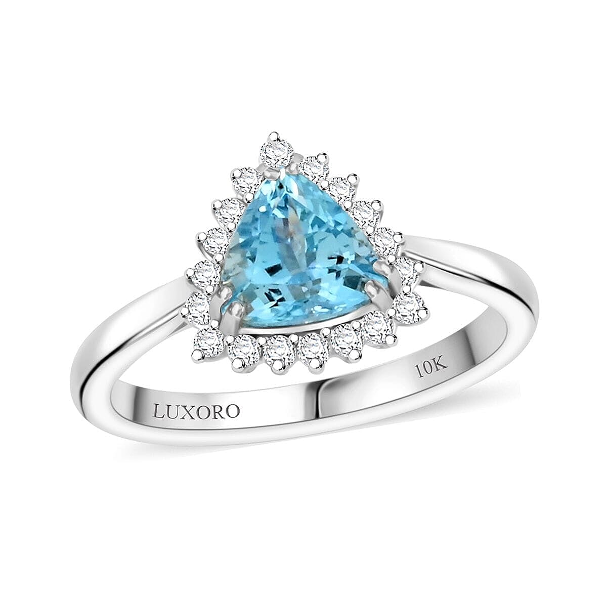 Certified & Appraised Luxoro AAA Santa Maria Aquamarine and G-H I2 Diamond 1.20 ctw Ring in 10K White Gold