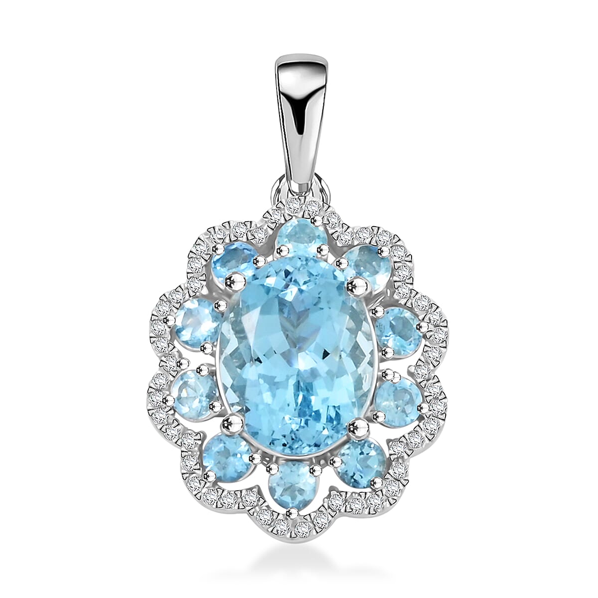Certified & Appraised Rhapsody AAAA Santa Maria Aquamarine and E-F VS Diamond 3.50 ctw Pendant without Chain in 950 Platinum