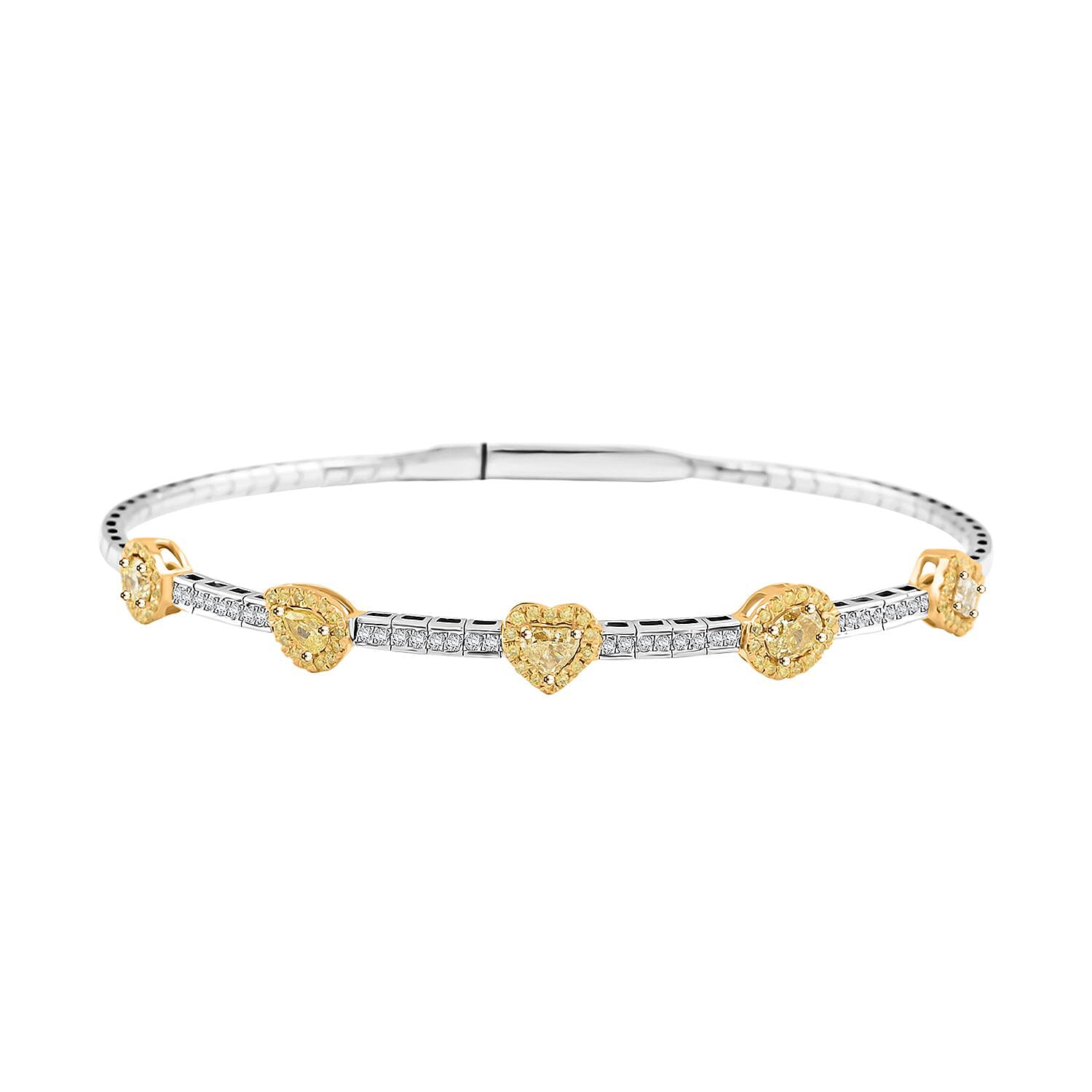 Modani 14K Yellow and White Gold Natural Yellow Diamond, White Diamond (SI) Bangle Bracelet (6.75 In) (6 g) 1.15 ctw