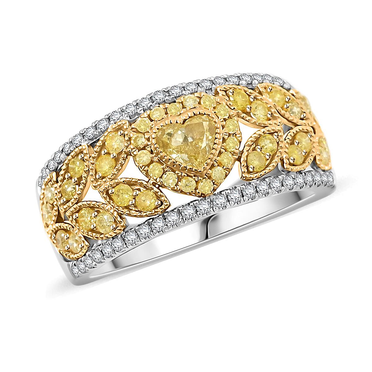 Modani Natural Yellow Diamond and I1 White Diamond 1.00 ctw Ring in 14K Yellow and White Gold (Size 10.0)