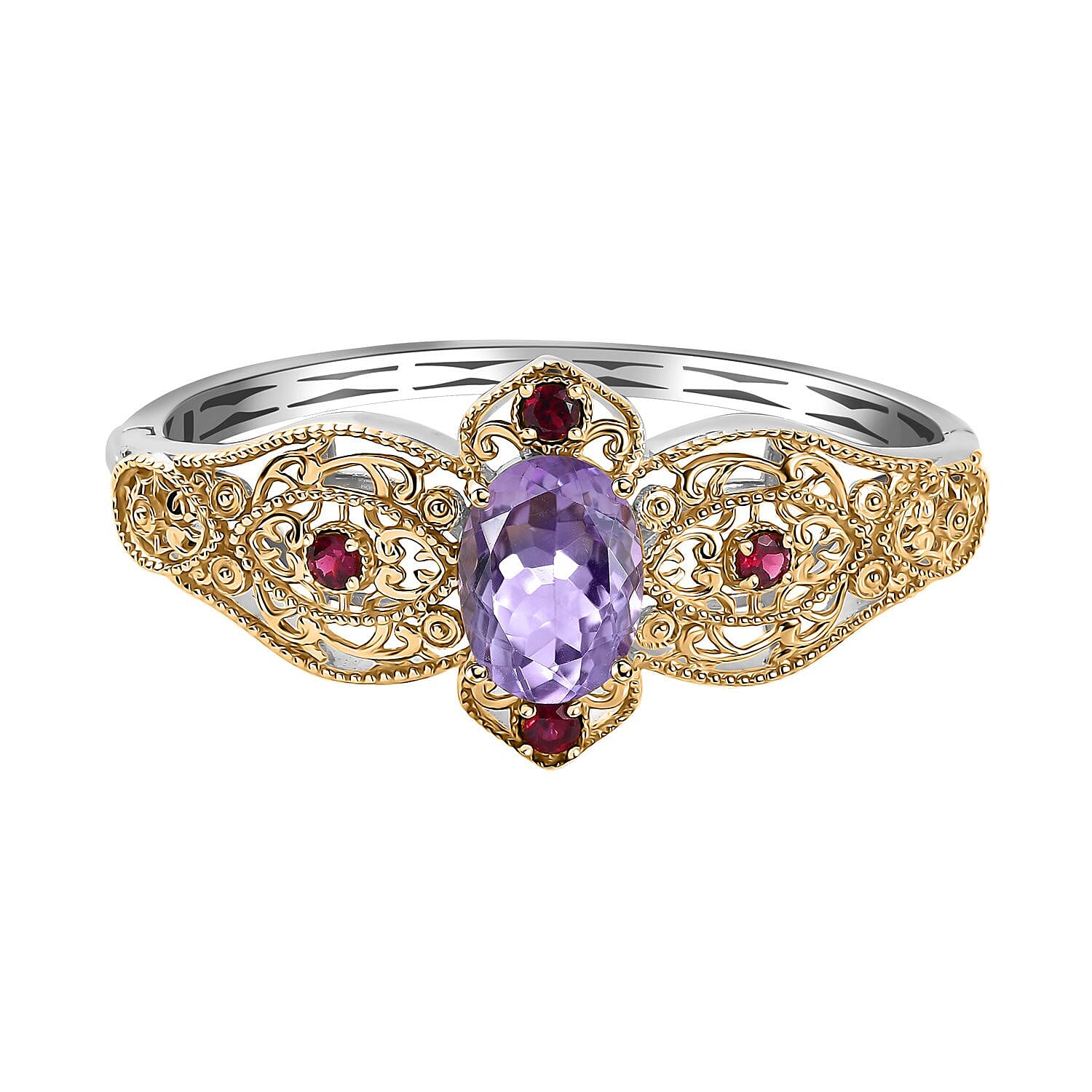 Doorbuster Rose De France Amethyst, Orissa Rhodolite Garnet Bangle Bracelet in Platinum Bond (6.50 In) 13.40 ctw