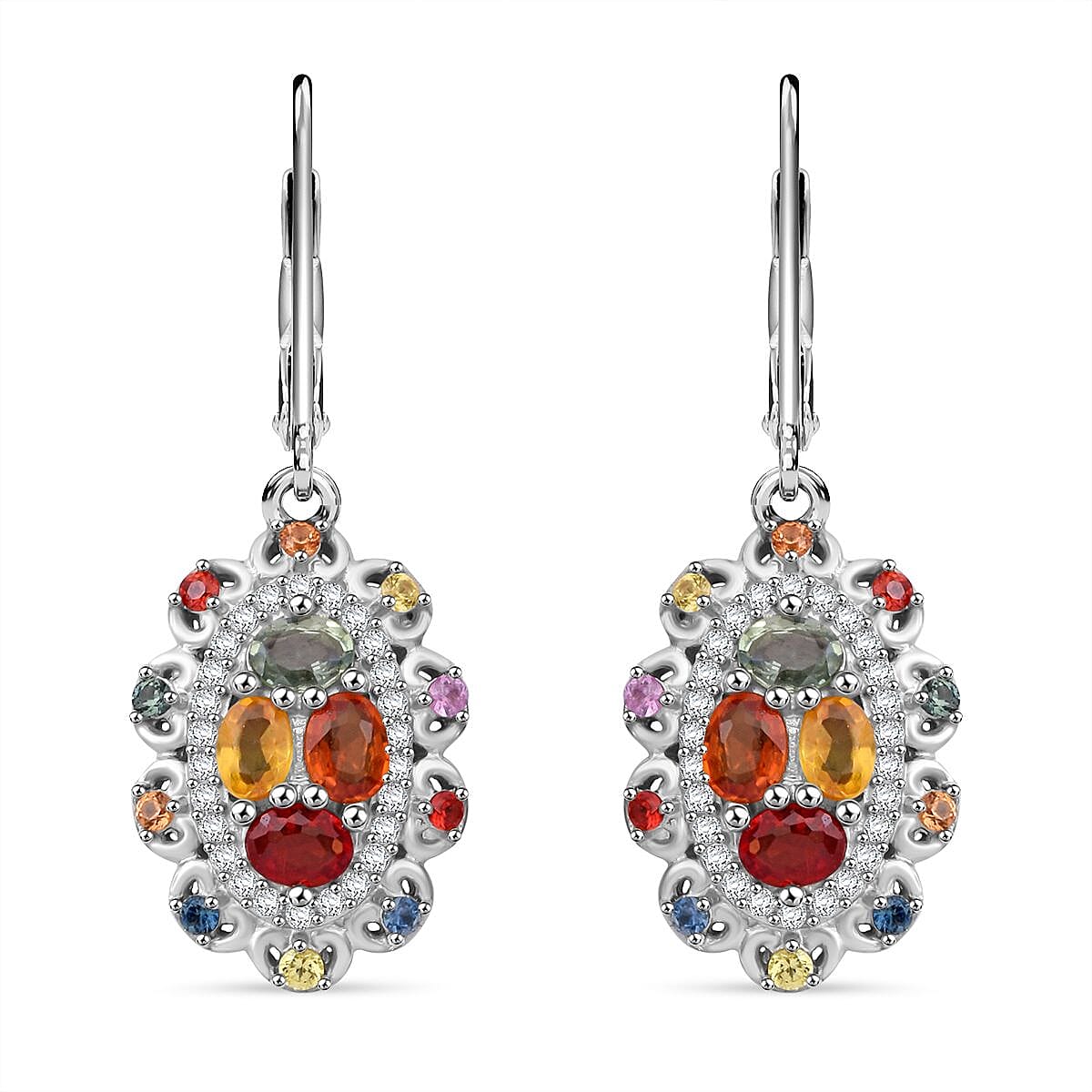 Madagascar Yellow Sapphire, Multi Gemstone 2.75 ctw Earrings in Rhodium Over Sterling Silver