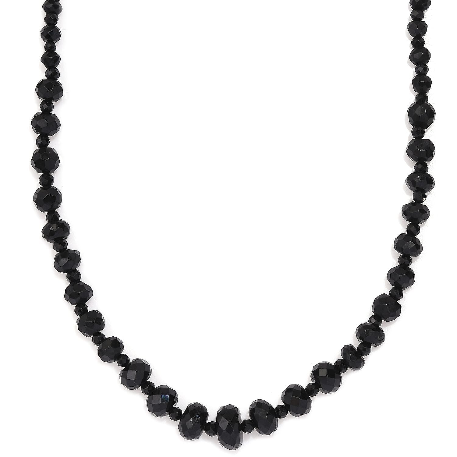Thai Black Spinel 90.00 ctw Beaded Necklace in Rhodium Over Sterling Silver 18-20 Inches