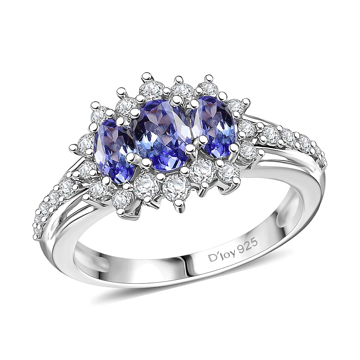 Tanzanite, White Zircon Ring in Rhodium Over Sterling Silver (Size 10.0) 1.75 ctw