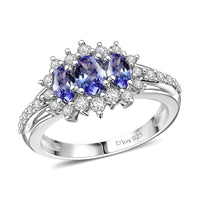 Tanzanite, White Zircon Ring in Rhodium Over Sterling Silver (Size 10.0) 1.75 ctw