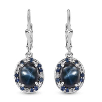 Blue Star Sapphire (DF) and Multi Gemstone 7.30 ctw Celestial Earrings in Rhodium Over Sterling Silver
