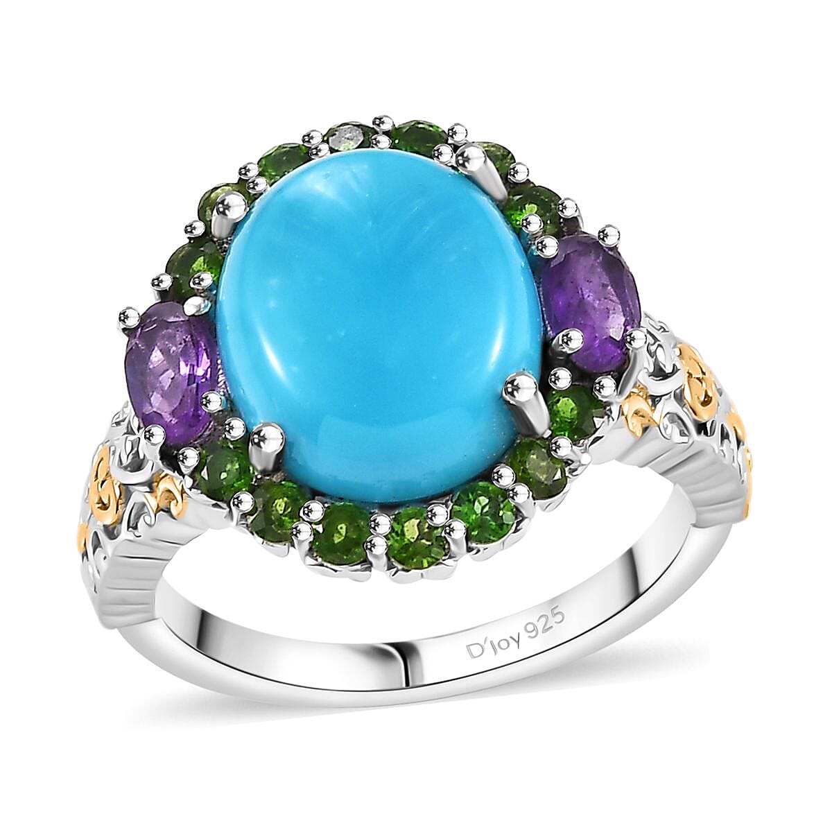 Sleeping Beauty Turquoise, Multi Gemstone Ring in Rhodium Over Sterling Silver (Size 10.0) 5.40 ctw