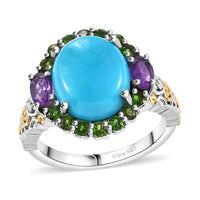 Sleeping Beauty Turquoise, Multi Gemstone Ring in Rhodium Over Sterling Silver (Size 10.0) 5.40 ctw