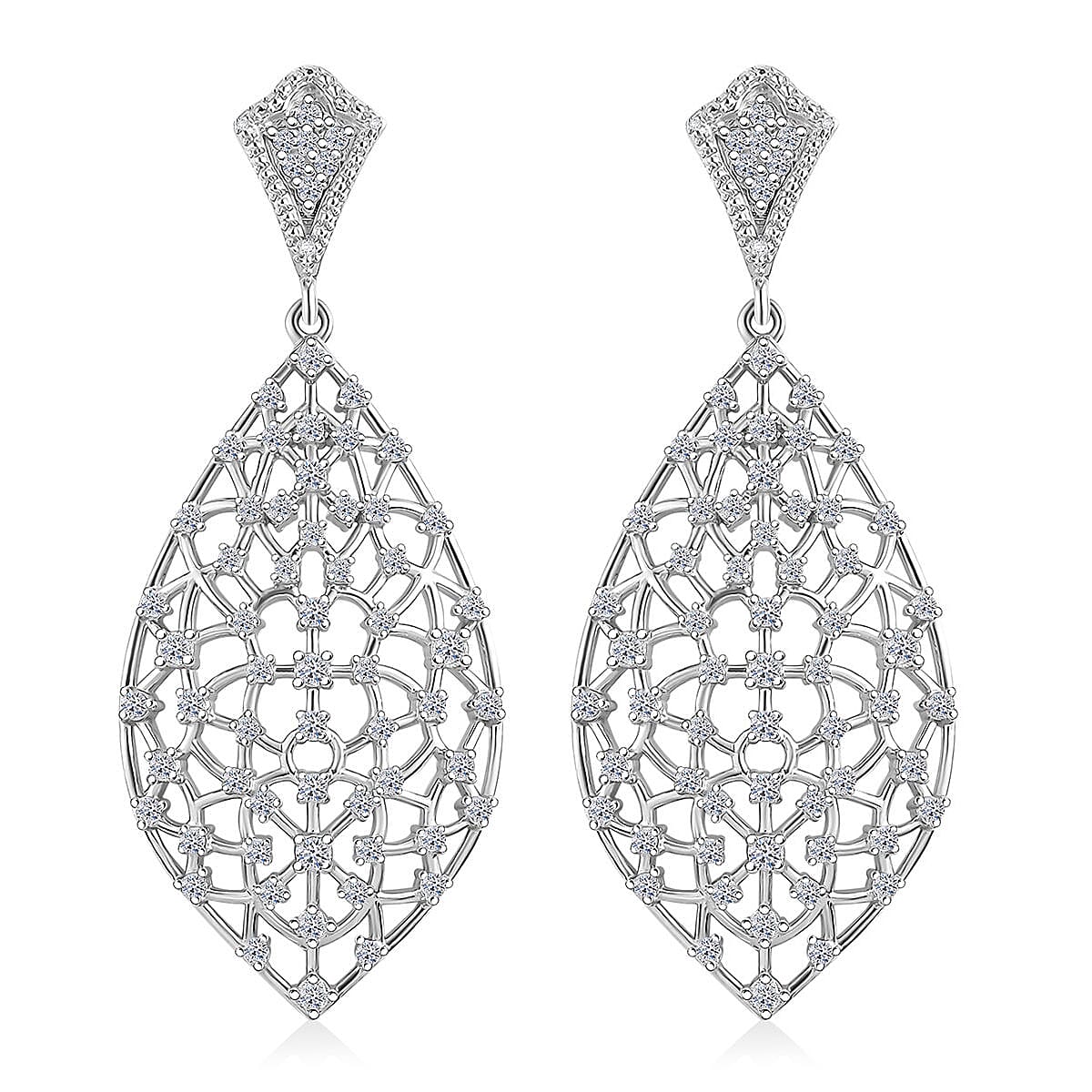 Luxuriant Lab Grown Diamond SI 2.00 ctw Dangle Earrings in Rhodium Over Sterling Silver