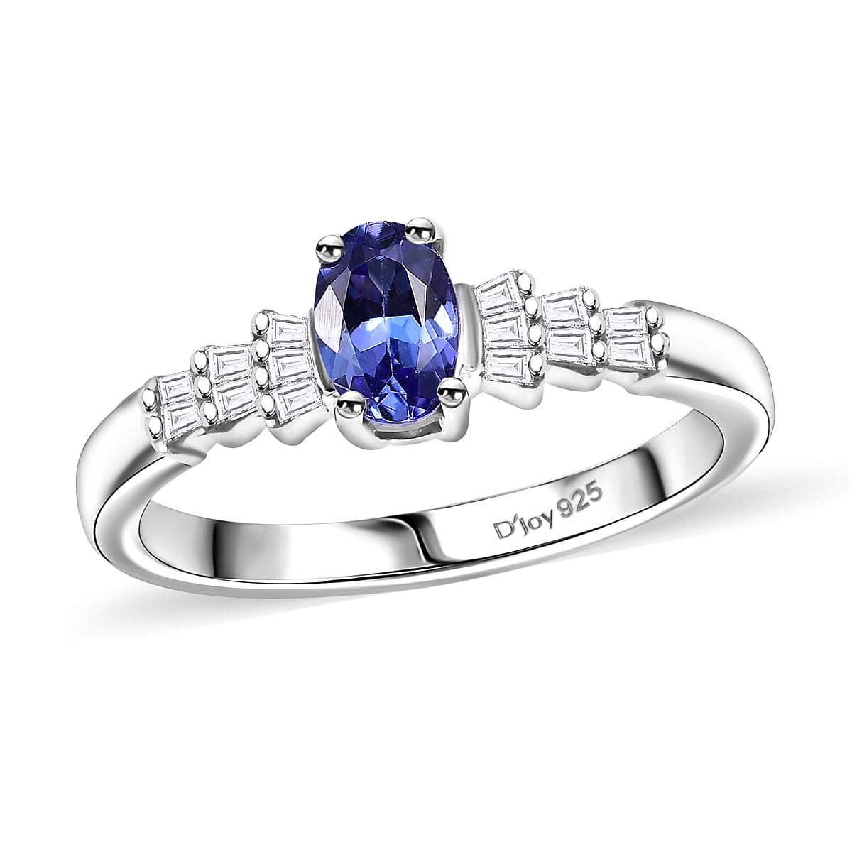 AAA Tanzanite, Diamond Ballerina Ring in Rhodium Over Sterling Silver (Size 7.0) 0.60 ctw