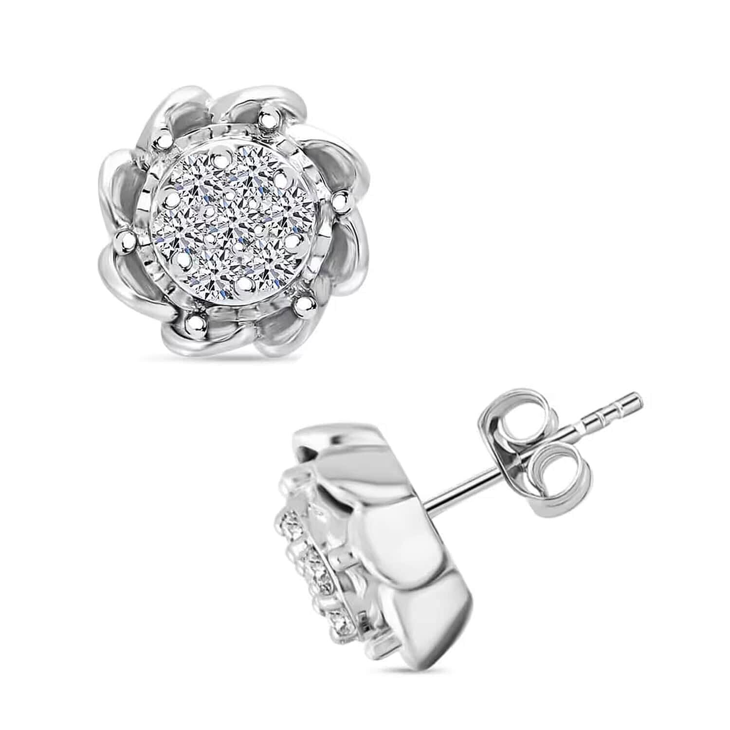 Luxuriant Lab Grown Diamond (G-H, SI) Stud Earrings in Platinum Over Sterling Silver 0.50 ctw