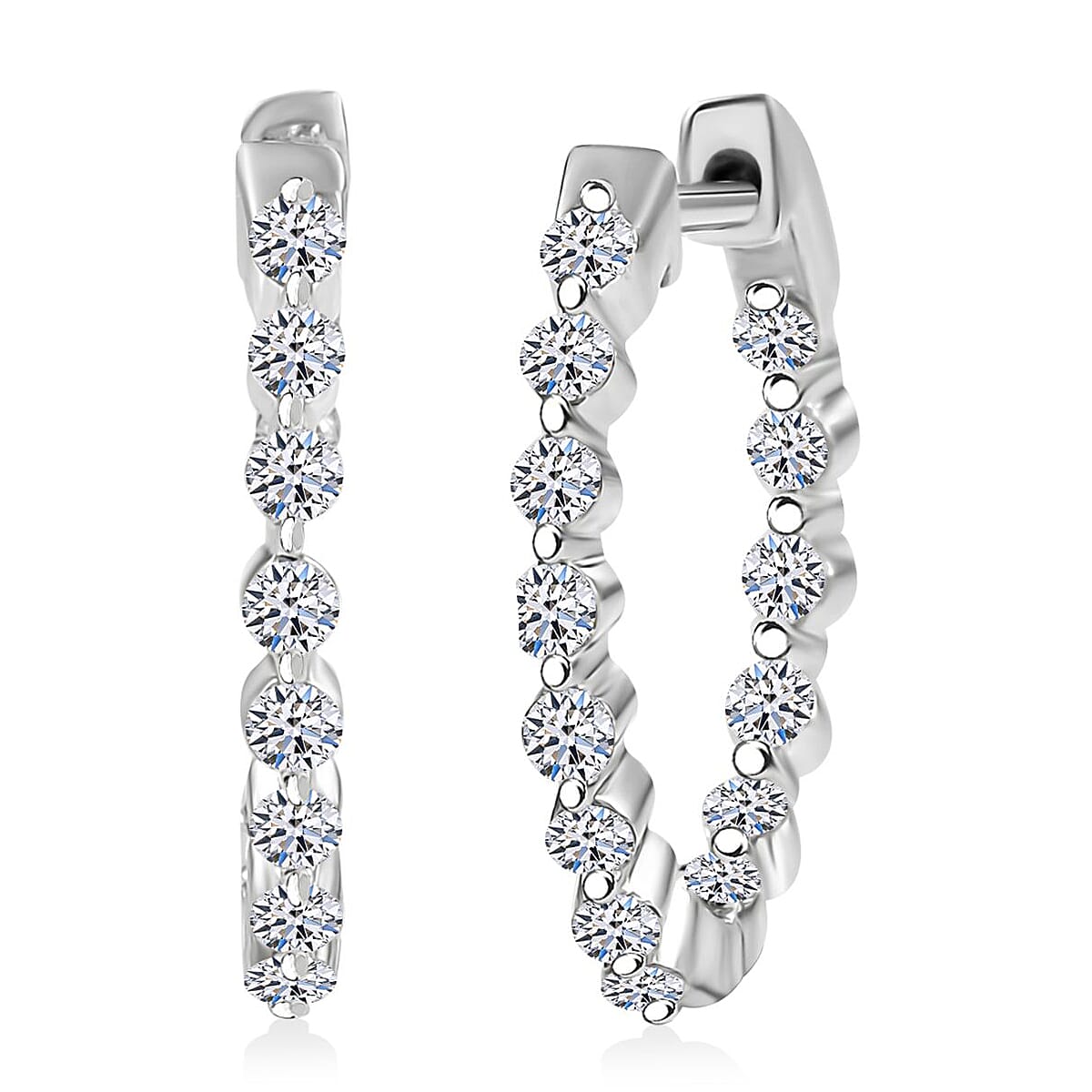 Luxuriant Lab Grown Diamond SI 1.00 ctw Hoop Earrings in Rhodium Over Sterling Silver