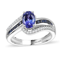 AAA Tanzanite, Multi Gemstone Ring in Rhodium Over Sterling Silver (Size 10.0) 1.50 ctw