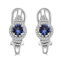 D'Joy AAA Tanzanite and Moissanite 1.40 ctw Latch Back Earrings in Rhodium Over Sterling Silver