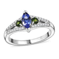 AAA Tanzanite, Multi Gemstone Ring in Rhodium Over Sterling Silver (Size 10.0) 0.70 ctw - Sticky add to cart bar