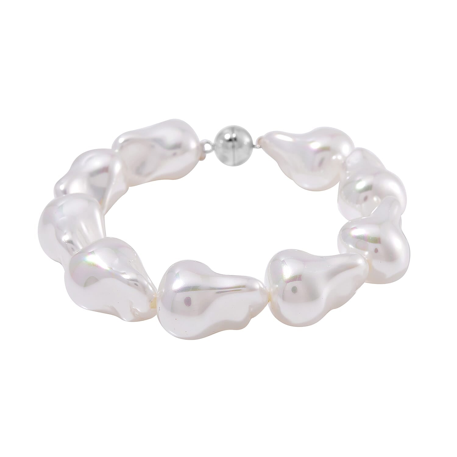 Doorbuster White Shell Pearl Bracelet in Stainless Steel (8.50 In)
