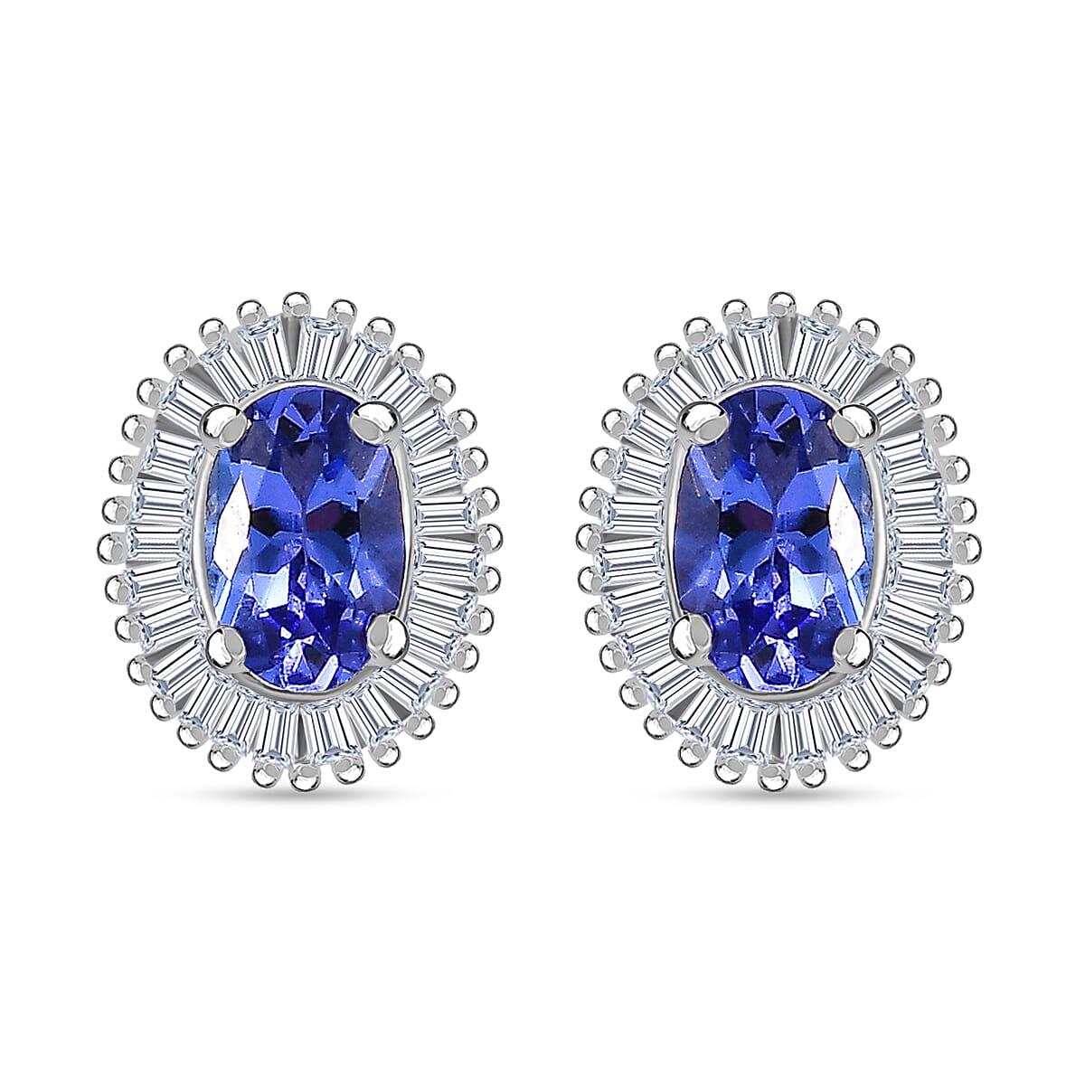 D'Joy AAA Tanzanite and Diamond 1.30 ctw Halo Earrings in Rhodium Over Sterling Silver