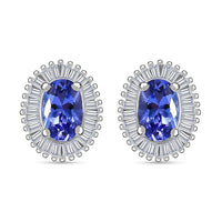 D'Joy AAA Tanzanite and Diamond 1.30 ctw Halo Earrings in Rhodium Over Sterling Silver