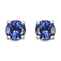 AAA Tanzanite 1.50 ctw Solitaire Stud Earrings in Rhodium Over Sterling Silver