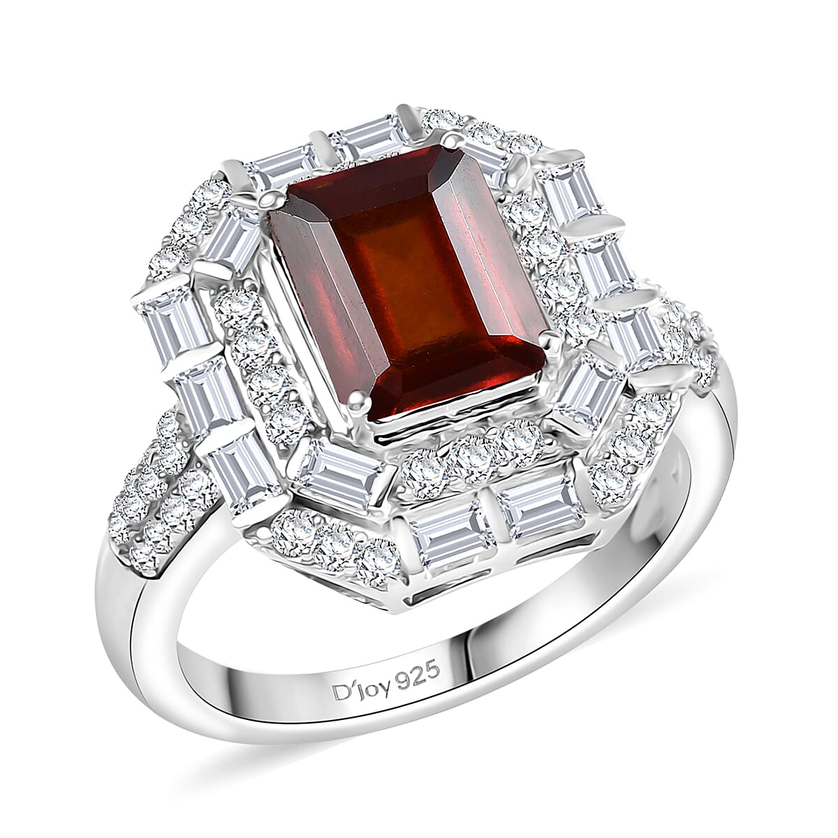 D'Joy Hessonite Garnet and Moissanite 4.15 ctw Ring in Rhodium Over Sterling Silver (Size 10.0)