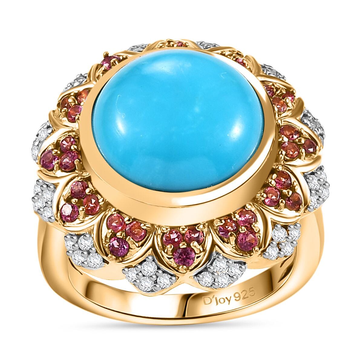 Sleeping Beauty Turquoise, Multi Gemstone Ring in 18K Vermeil YG Over Sterling Silver (Size 6.0)
