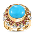 Sleeping Beauty Turquoise, Multi Gemstone Ring in 18K Vermeil YG Over Sterling Silver (Size 6.0) - Sticky add to cart bar
