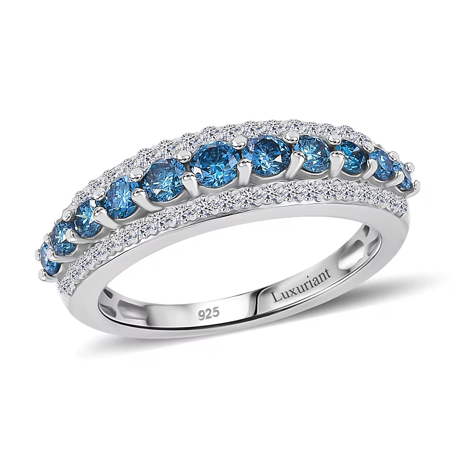 Luxuriant Lab Grown Blue and White Diamond SI 1.00 ctw Ring in Rhodium Over Sterling Silver