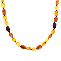 Multi Color Natural Amber Beaded Necklace in 14K YG Over Sterling Silver 20 Inches
