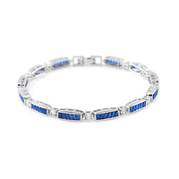 Simulated Blue and White Diamond Bracelet in Silvertone (7.75 In) 7.00 ctw