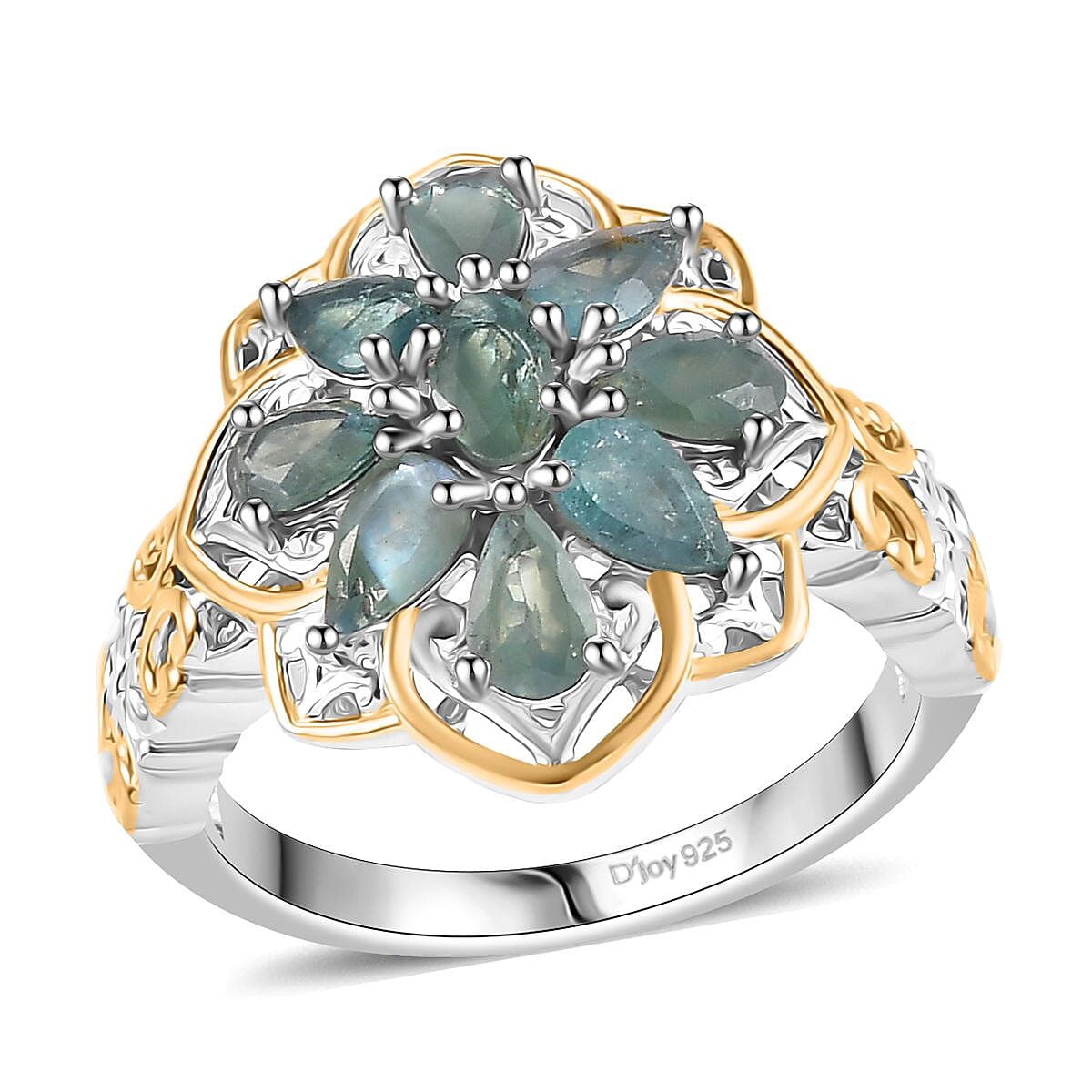 Narsipatnam Alexandrite Floal Ring in 18K Vermeil YG and Rhodium Over Sterling Silver (Size 10.0) 1.85 ctw
