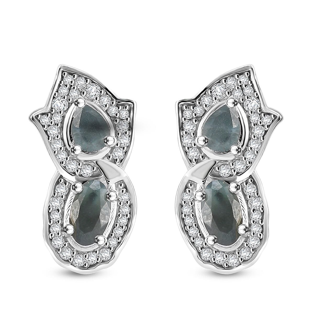 D'Joy Narsipatnam Alexandrite and White Zircon 1.60 ctw Leaf Earrings in Rhodium Over Sterling Silver