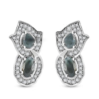 D'Joy Narsipatnam Alexandrite and White Zircon 1.60 ctw Leaf Earrings in Rhodium Over Sterling Silver