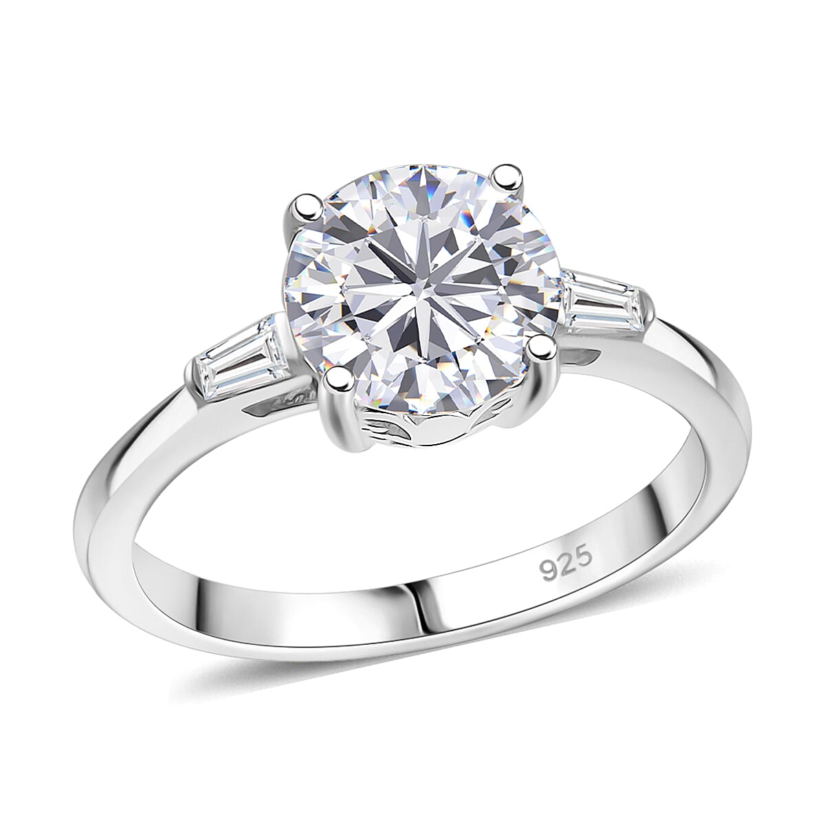 Moissanite (Rnd 8mm) Ring in Rhodium Over Sterling Silver (Size 10.0) 2.00 ctw
