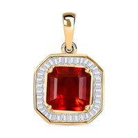 Luxoro Premium Mexican Cherry Fire Opal and G-H I3 Diamond 1.85 ctw Halo Pendant without Chain in 10K Yellow Gold