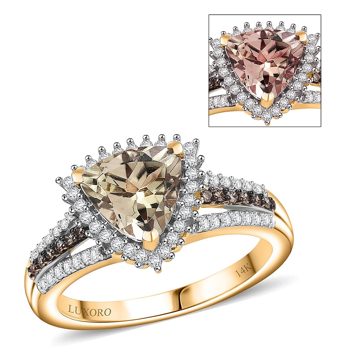 Luxoro 14K Yellow Gold AAA Turkizite Champagne and Diamond Royal Ring